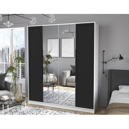 Шкаф распашной Тренд КТ-Ш4 (з) (Белый платинум ЛДСП/ Черный ЛМДФ) Ш1800 В2128 Г547